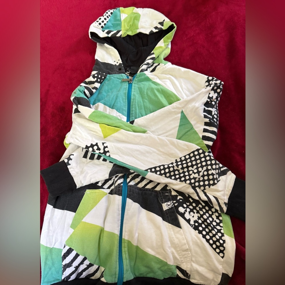 Stylish Kids Geometric hoodie - Green, Black, White size large